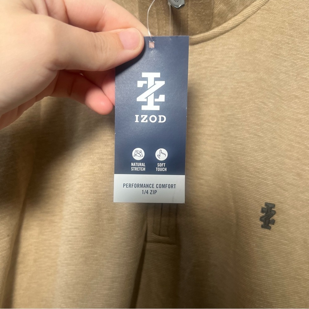 IZOD Luxury Classic Mens Tan Quarter-Zip Pullover NWT Size M - Picture 6 of 7